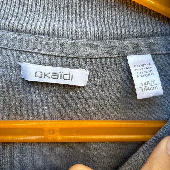 Okaidi Grey Cotton Elbow Patch Cardigan Sweater, size 14 - Picture 3 of 12
